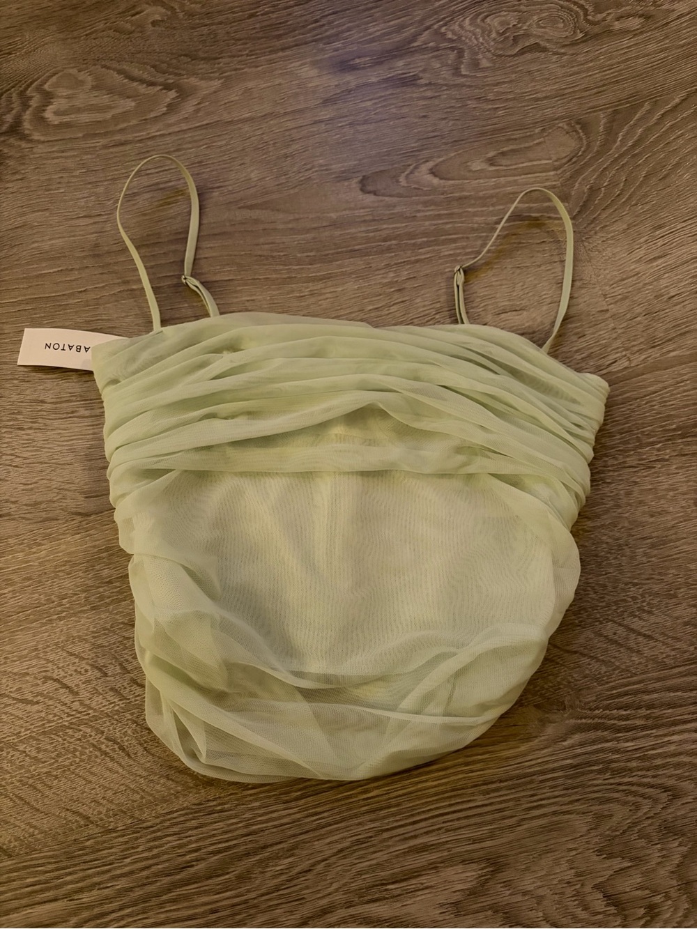 Babaton Light Green Ruched Mesh Tank Top